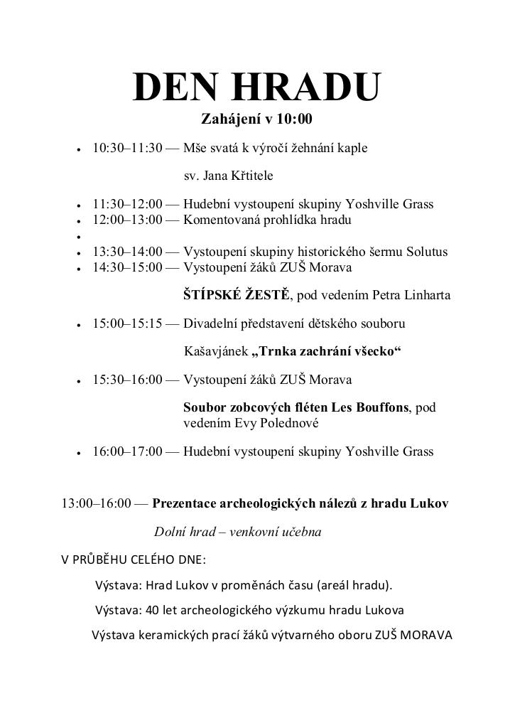 DEN HRADU LUKOV, 20.9.2026