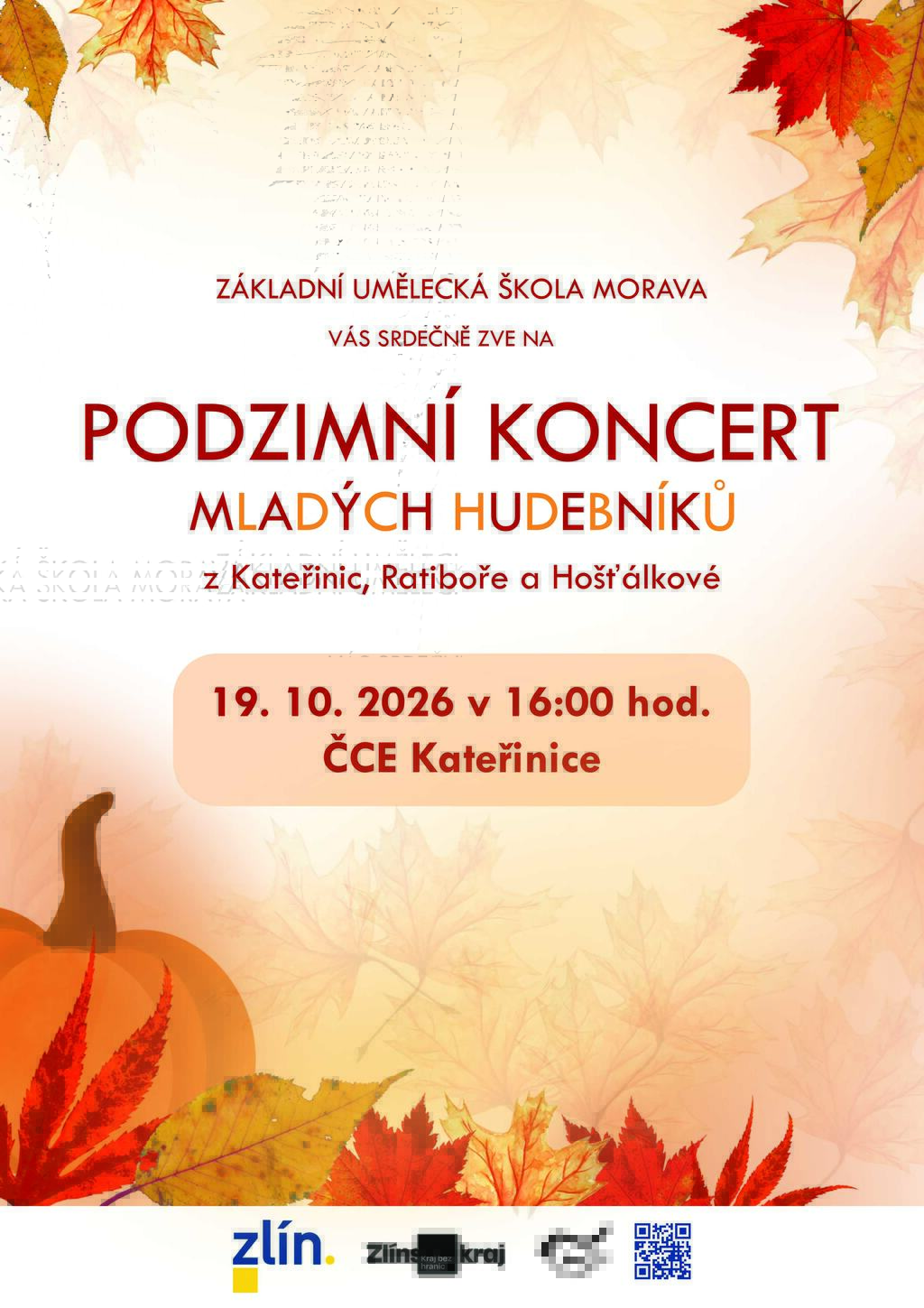 PODZIMNÍ KONCERT MLADÝCH HUDEBNÍKŮ Z KATEŘINIC, RATIBOŘE A HOŠŤÁLKOVÉ, 19. 10. 2026, KATEŘINICE